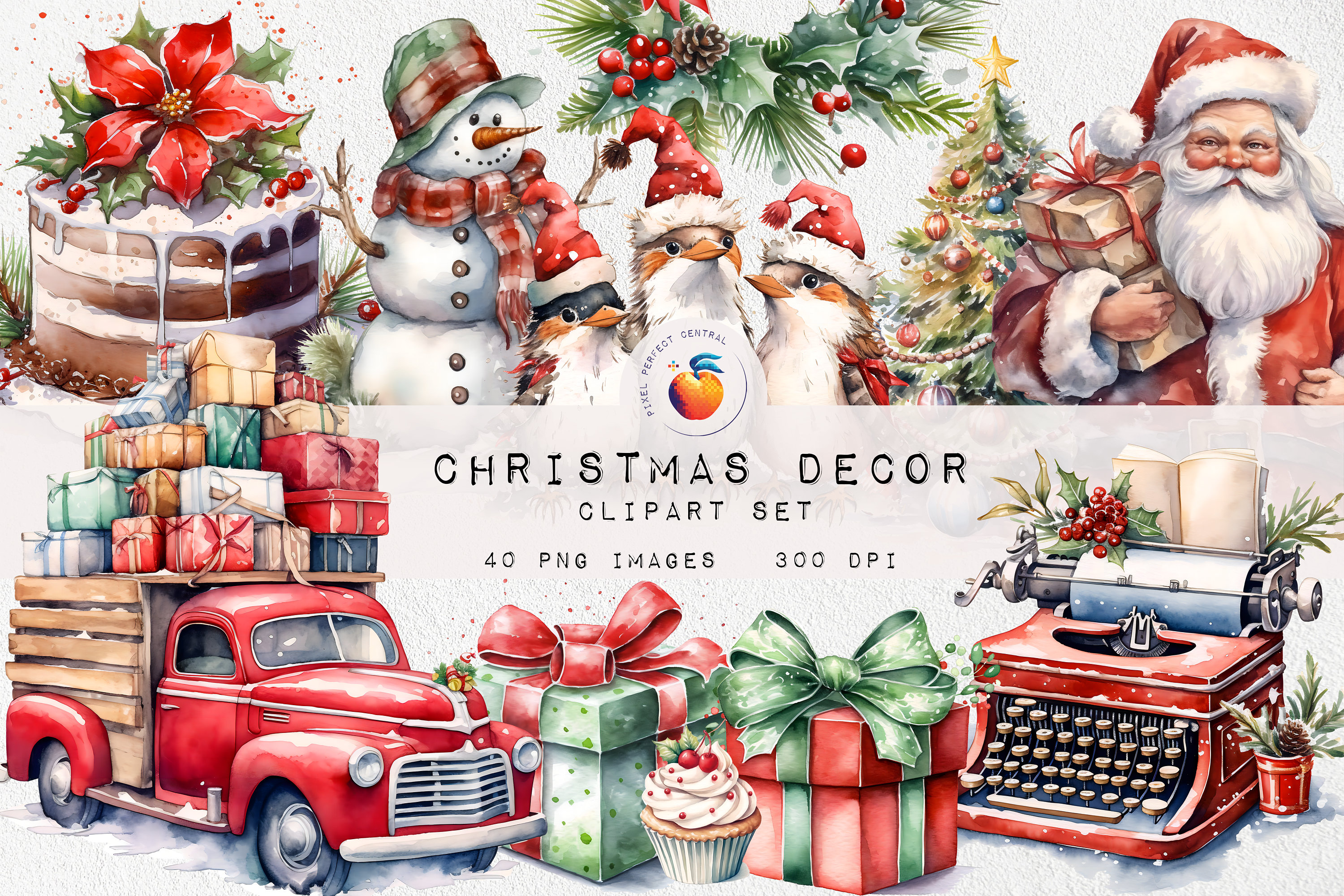 Watercolor Christmas Decor Clipart Xmas Clip Art Instant - Etsy