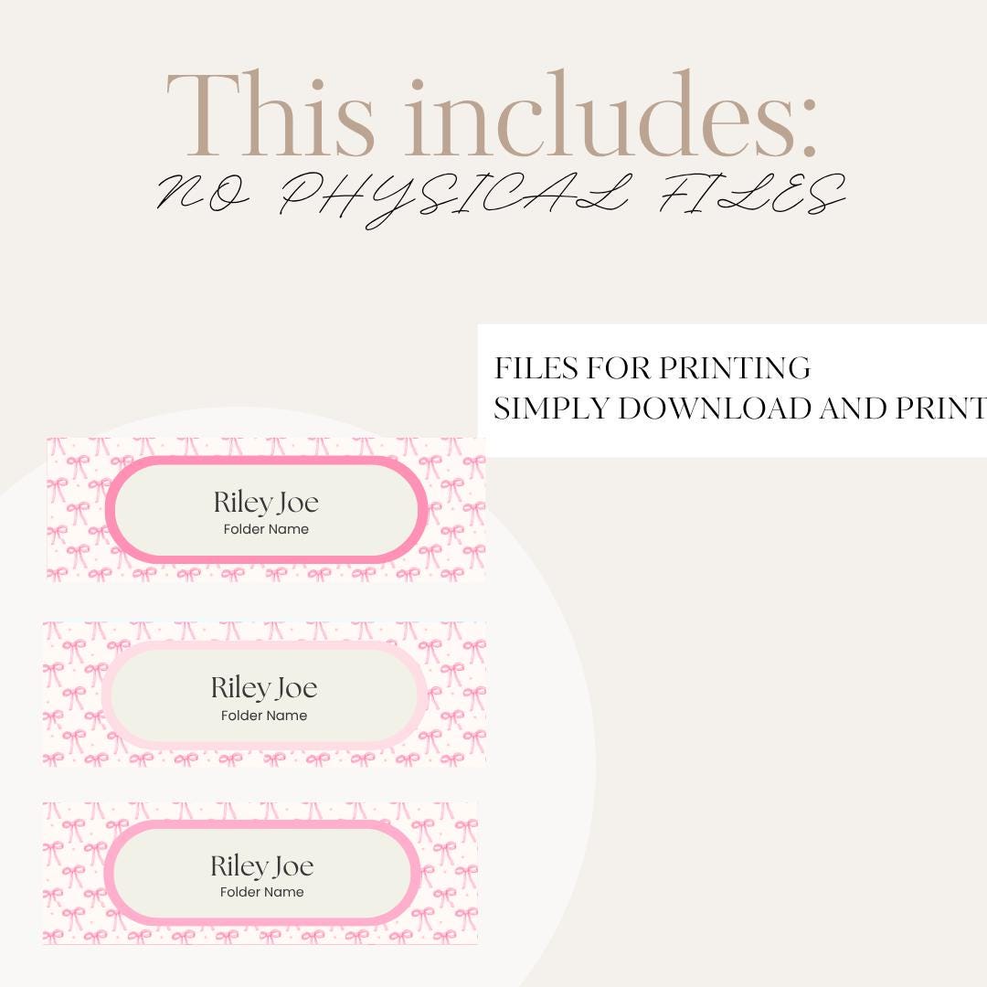 Coquette Bow Student Folder Labels Editable Printable Name Tags Cute ...