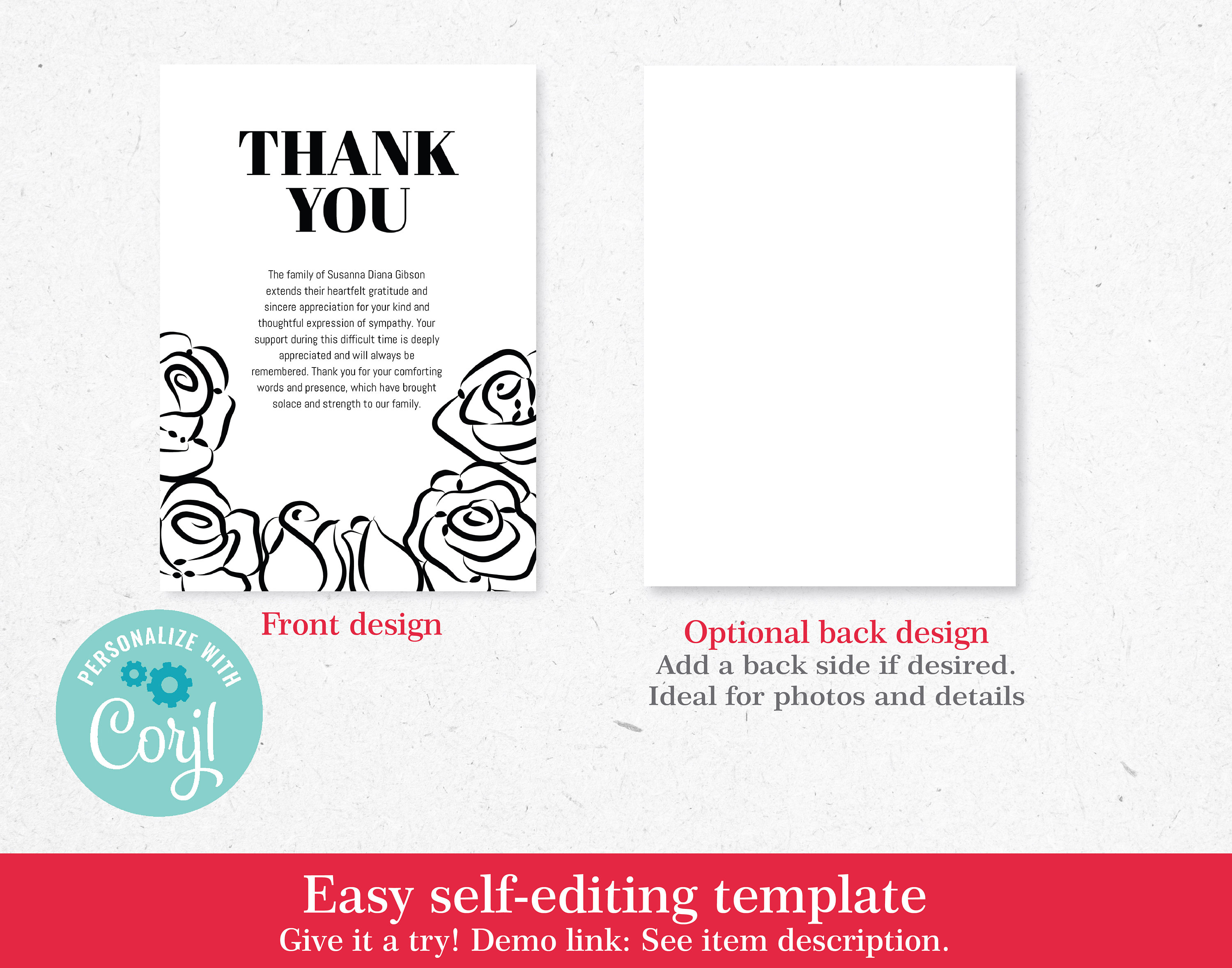 Editable Thank You Card Funeral Download Printable Template Corjl