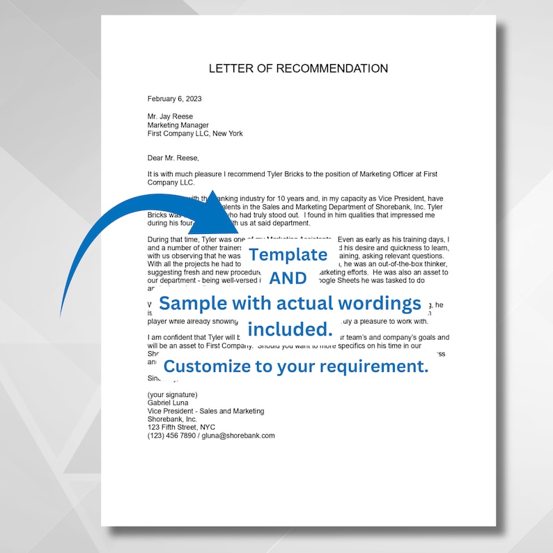 Reference Letter Text Professional Letter of Recommendation Template (MS Word, Instant ...