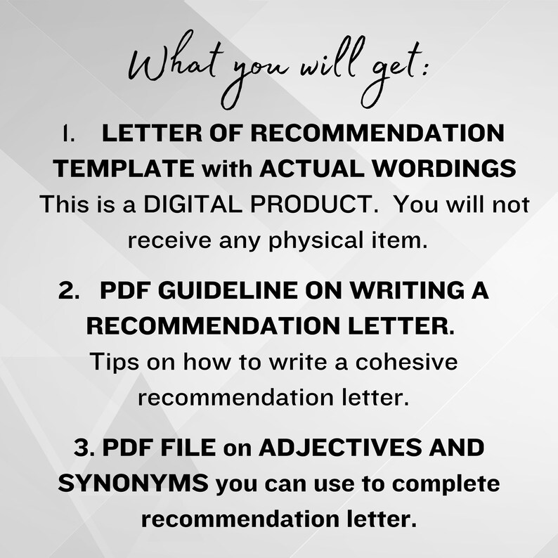Reference Letter Text Professional Letter of Recommendation Template (MS Word, Instant ...