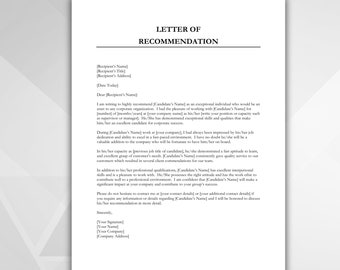 Lettera di raccomandazione, modello di riferimento del carattere, lettera di raccomandazione per qualcuno che entra in un lavoro aziendale, lettera di riferimento