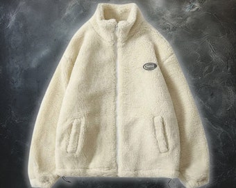 Harajuku streetwear hiphop harajuku winterfleecejack, fuzzy ritsjas, Y2K fleecejack, vintage jasje
