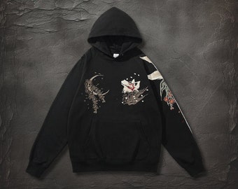 Winter herenfleece hoodie, comfortabel geborduurd sweatshirt, hiphopkleding, gotische stijl, vintage rommelmarkt, harajuku bloemenhoodie