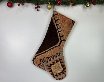 8”x17&quot; kilim stocking, turkish stocking, vintage stocking, boho stocking, turkish rug stocking, handmade stocking, christmas stocking