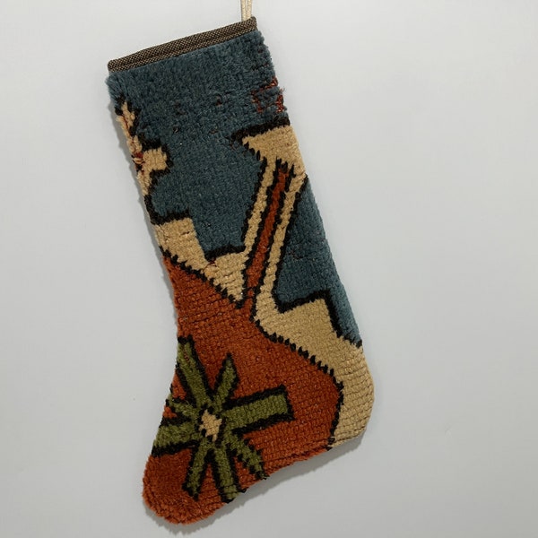 kilim stocking, turkish stocking, vintage stocking, boho stocking, turkish rug stocking, handmade stocking, christmas stocking