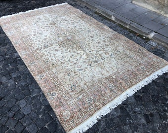turkish rug, 6.1x10.1 handmade rug, decorative rug, bohemian rug, floor rug, vintage rug, oushak rug, neutral rug, area rug, morrocan rug