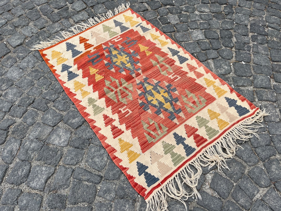 Kilim Rug, 2.7x3.9 Aztec Rug, Flatweave Rug , Tribal Rug, Morrocan Rug ...
