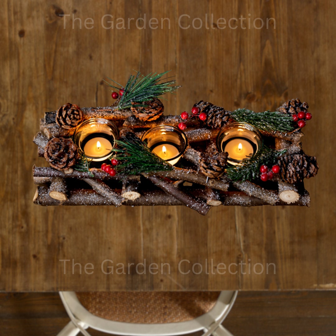 Tea Light Candle Holder Wooden Pine Cone Winter Christmas Dining Table
