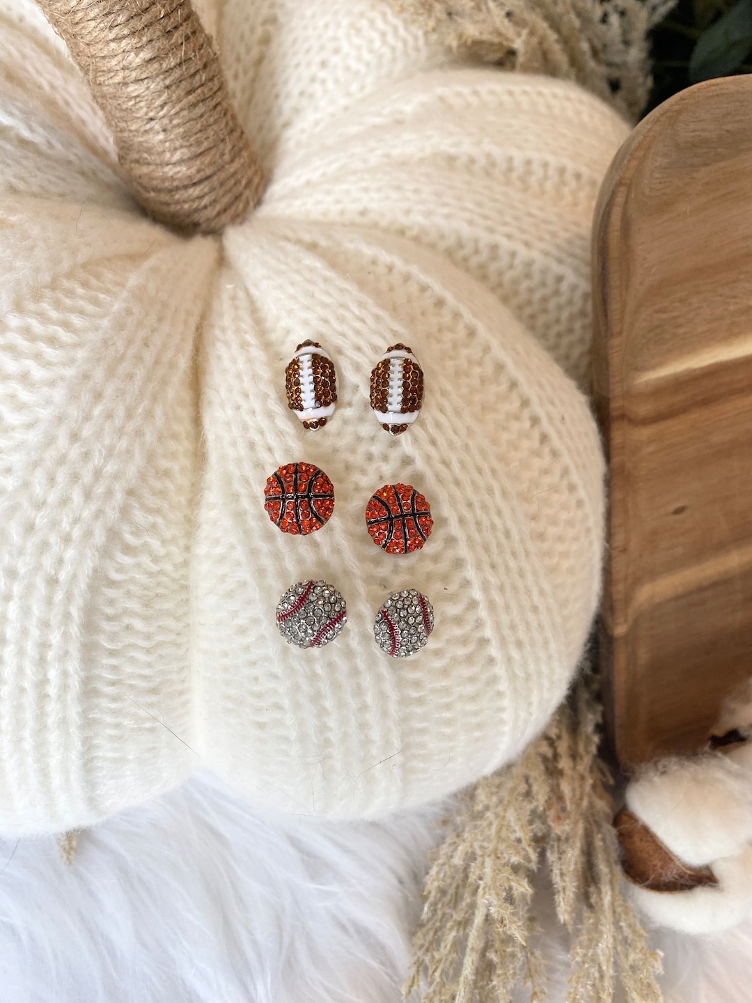 Rhinestone Sports Stud Earrings, Football Studs, Baseball Studs