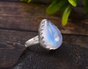 Handmade Pear Cut Moonstone Ring: 925 Sterling Silver Statement Jewelry