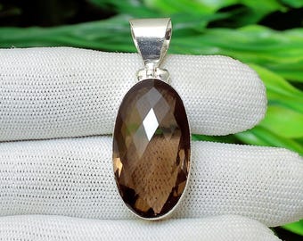Handgemachte Rauchquarz Sterling Silber Anhänger - Jahrestag Geschenk