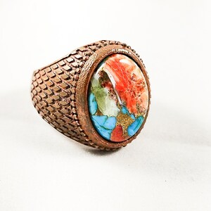 Copper Turquoise Ring, Designer Copper Ring, Copper Ring, Ovel Cut Ring, Men&#39;s Ring, Gift Ring, Gift For Him, Bar Setting Ring, Women Ring