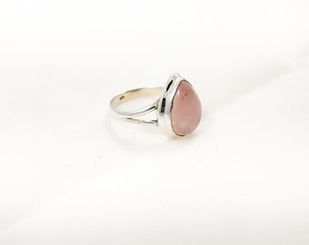 Rose Quartz Silver Ring, Handmade Silver Ring, Pear Cut Ring, 925 Solid Sterling Ring, Statement Ring, Women Ring, Gemstone Ring, Gift Ring,