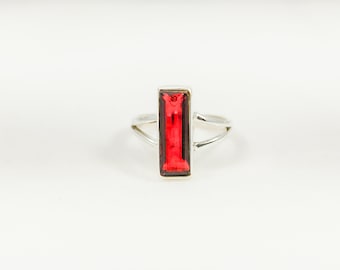Handmade Emerald Cut Red Garnet 925 Sterling Silver Statement Ring