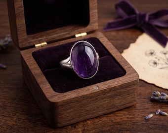 Vintage Oval Amethyst Ring, Handmade Sterling Silver Bezel Setting, Victorian Style Gemstone Ring,