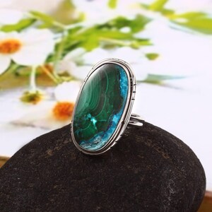 Handmade Chrysocolla Malachite Ring: Sterling Silver Gemstone Jewelry