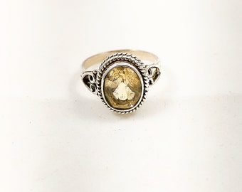 Lemon quartz Stone Ring, Beautiful Designer Ring, 925 Solid Sterling Ring, Statement Ring, Handmade Silver Ring, Round Cut Ring, Women Ring