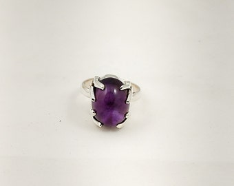 Ovel Cut Amethyst Ring, Handmade Ring, Statement Ring, 925 Solid Sterling Ring, Prong Setting Ring, Boho and Hippie Ring, Gemstone Ring