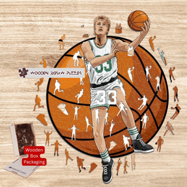 Basketball Player Wooden Jigsaw Puzzle with Wood Box Packaging, Jigsaw Puzzles for Kids, Adult, Friends, Boys, Basketball Lovers Gift Idea