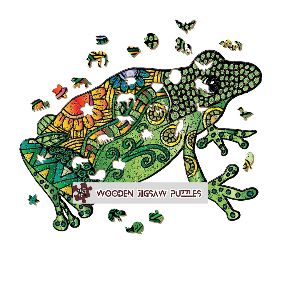 Frog Wooden Jigsaw Puzzle With Wood Box Packaging, Frogs Puzzles for