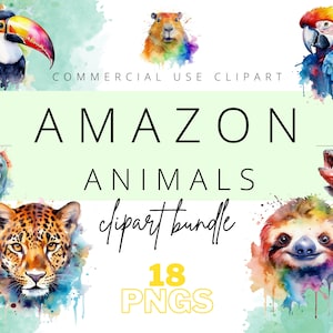 Imágenes prediseñadas de acuarela de retrato de animales de la selva amazónica: jaguar, carpincho, perezoso y más - Alta resolución 4096px PNG transparente para uso comercial