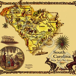 Carolina del Sur Vintage Old Map State Poster Photo Artwork Descarga digital imprimible Envío gratuito