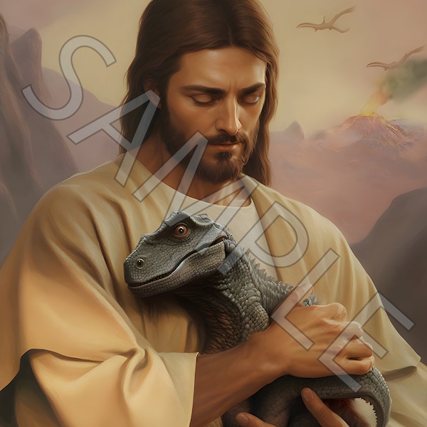 Jesus Christ Loves and Protects Dinosaurs The Raptor Baby Treasure Poster or Canvas Dinosaur Lovers Gift Christian Gift Baby Dinosaurs Art