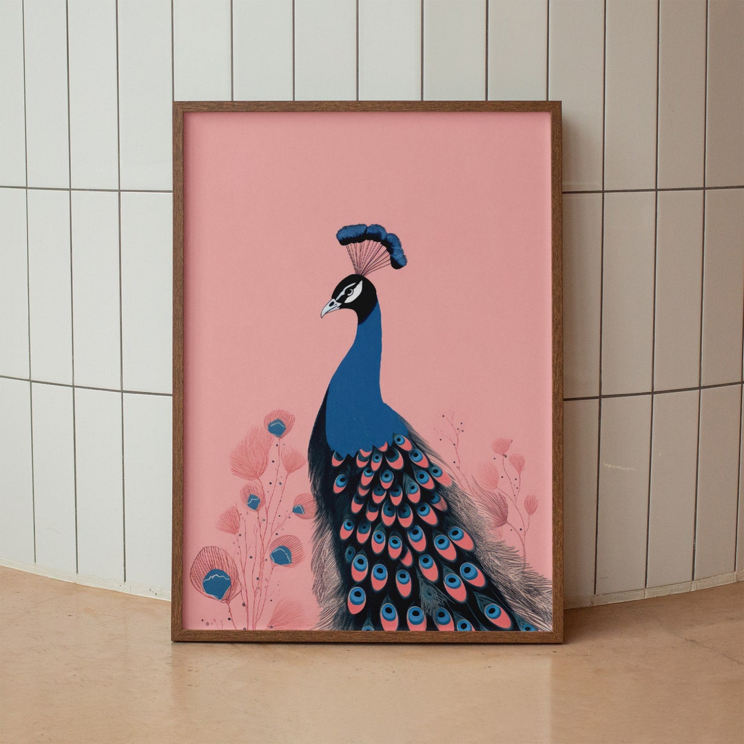 Peacock Art Print Boho Home Decor Japanese Wall Art Etsy