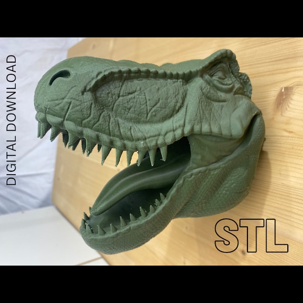 DIY T-Rex Head: STL 3D print file for impressive dinosaur wall decoration. Craft fun for the home.