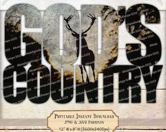 God’s Country SVG, Faith Country Design, Christian t-shirt PNG,  Stag Silhouette Photo, Western Art, Distressed Digital, DIY Hunting Gift