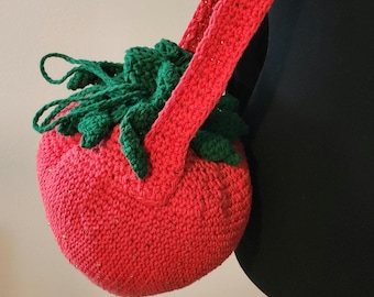 Handmade Crochet Strawberry Purse: Stuffed Beaded Cotton Bag