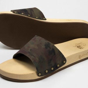 Handmade Wooden Clogs Camouflage - Lider - Fascia - Unisex cruelty free ClogMMT