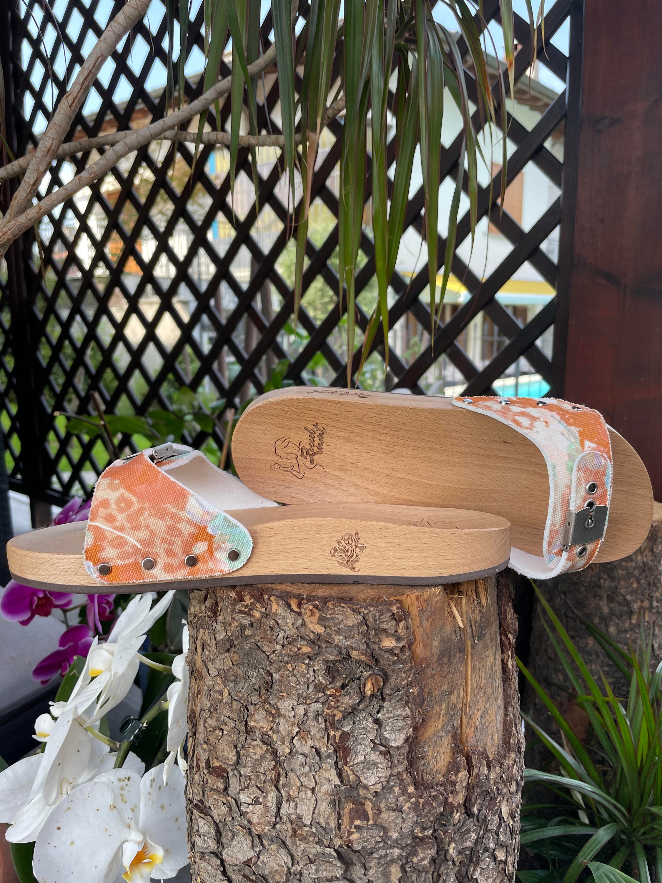 Wooden Clogs Handmade Orange, Light Blue, Pink - Damned Spring