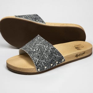 Handmade Wooden Clogs Black and White - Labyrinth - Band - Unisex cruelty free MMT Clogs