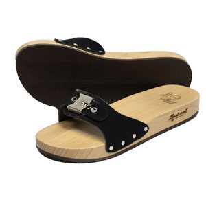 Wooden Clogs Handmade Black - Black Chicago - Buckle - Unisex cruelty free MMT Clogs