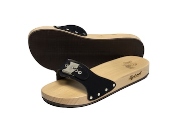 Wooden Clogs Handmade Black - Black Chicago - Buckle - Unisex cruelty free MMT Clogs