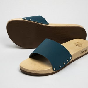 Handmade Wooden Clogs in Light Blue - Aurora - Band - Unisex Cruelty-Free Clogs