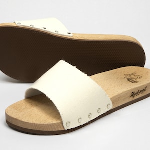 Handmade White Wooden Clogs - White Envi - Band - Unisex cruelty-free ZoccolMMT