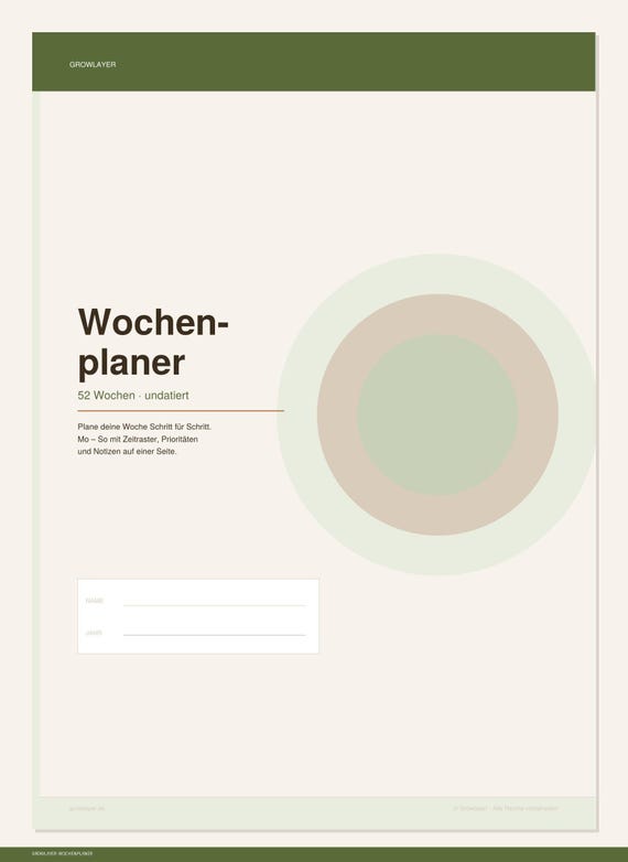 Wochenplaner Printable PDF | 52 Wochen Undatiert | A4 | Tagesplaner Deutsch | Zeitplan | Sofort Download
