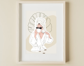 Zelfzorg print, esthetische badkamer kunst aan de muur, Boho Girl Fashion print, feministische poster, vrouwelijke neutrale kunst, vrouw abstracte print