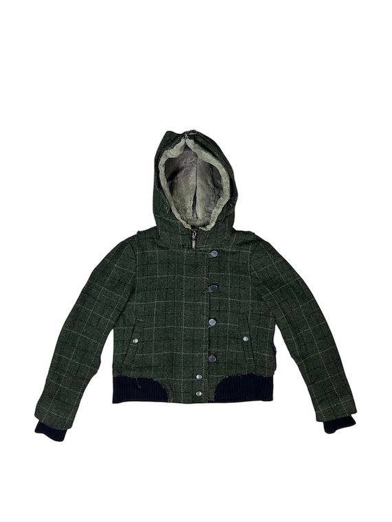 Rag & Bone, Plaid Rag & Bone x Harris Tweed Lampo Zipper Italian Lamb Suede Shearling Leather Distressed Hooded Checkered Tartan Jacket Made in Usa