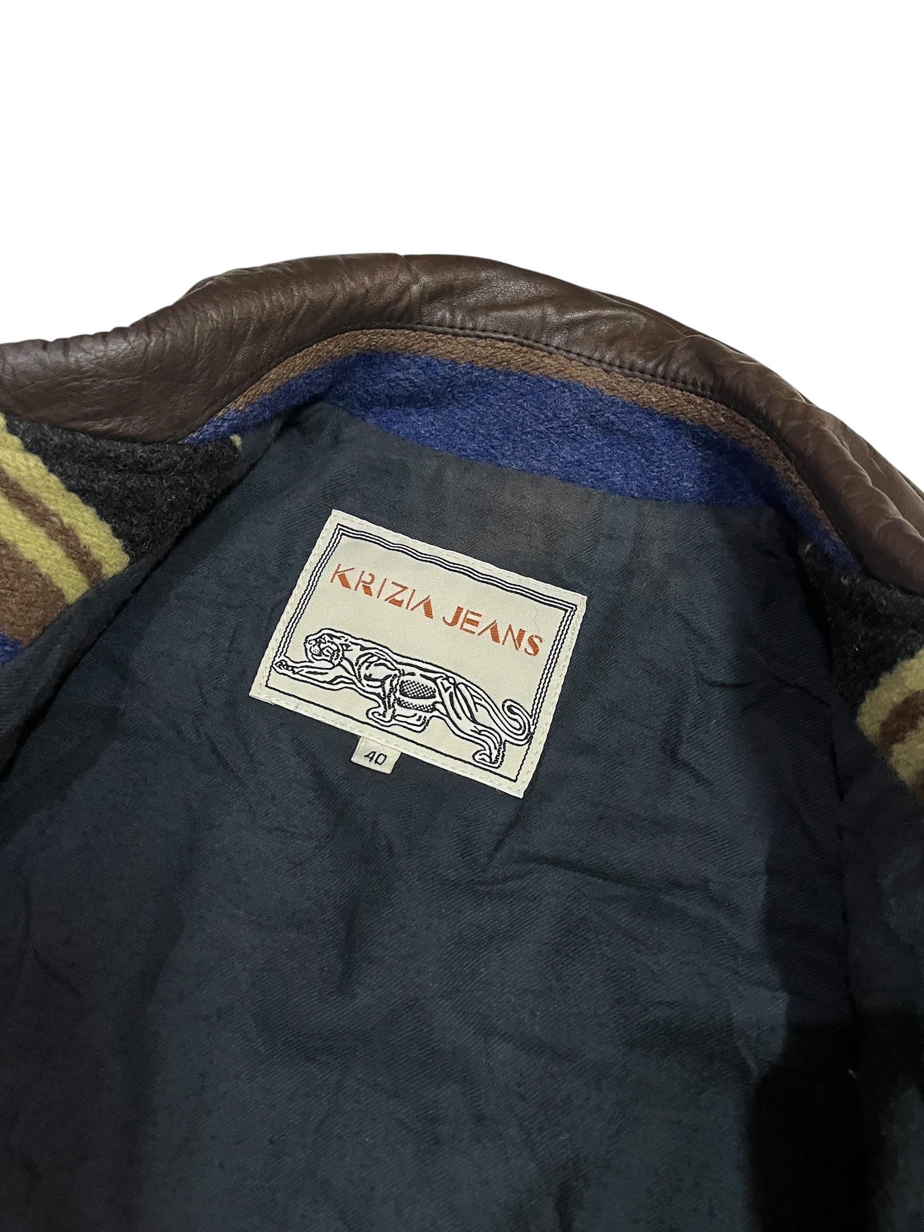 Krizia Jeans Made in Italy Wool Jacket Leather Collar Stripes 
