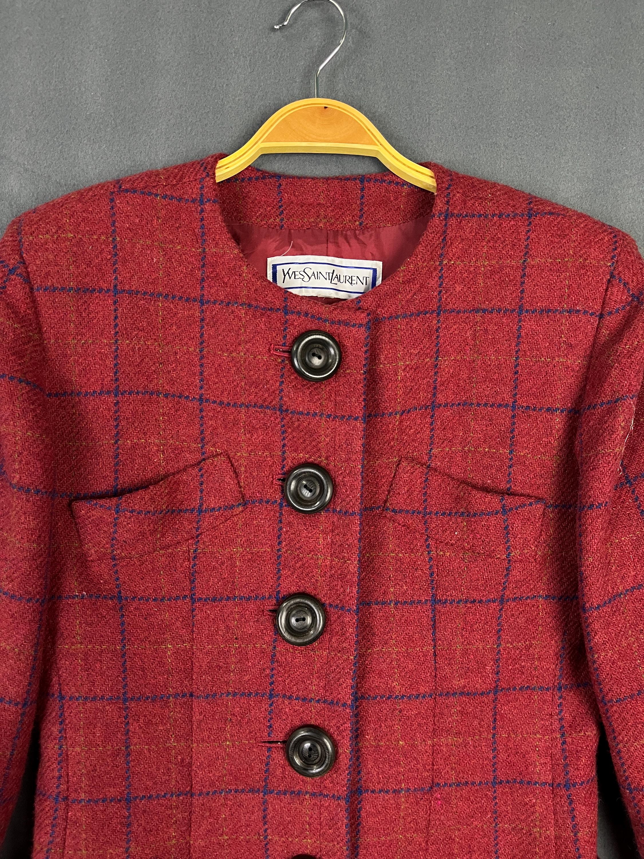 イヴ・サンローラン ウール チェック柄 コート チェック柄 YSL