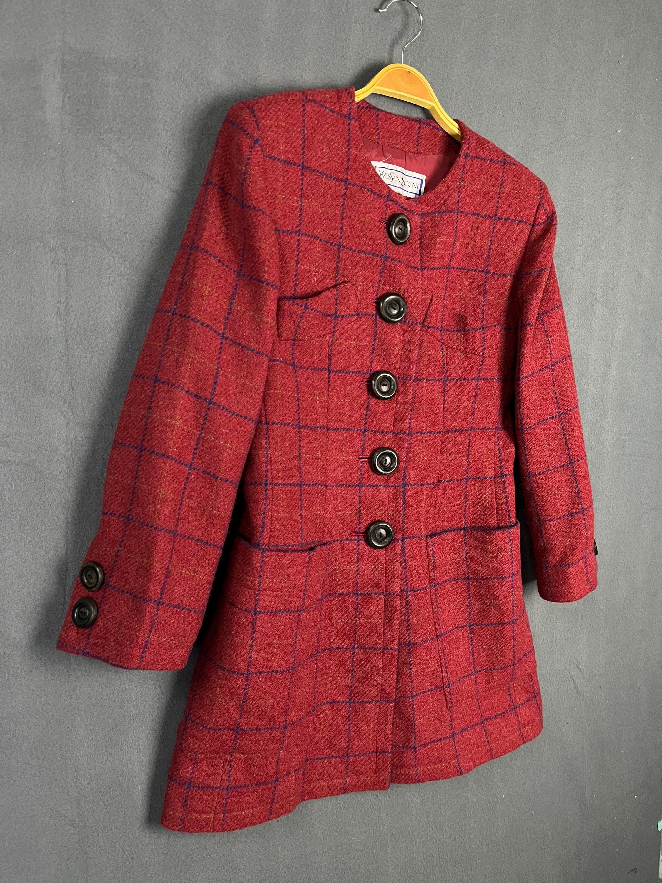 イヴ・サンローラン ウール チェック柄 コート チェック柄 YSL