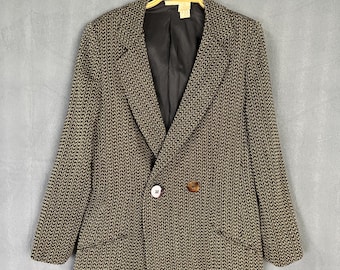 Vintage 80s Krizia Made in Italy Houndstooth Wool Jacket Blazer Ladies Coat