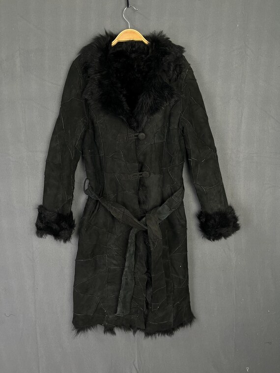 Mouton Lammfell Wildleder Patchwork Shearling Trench Belted Mantel