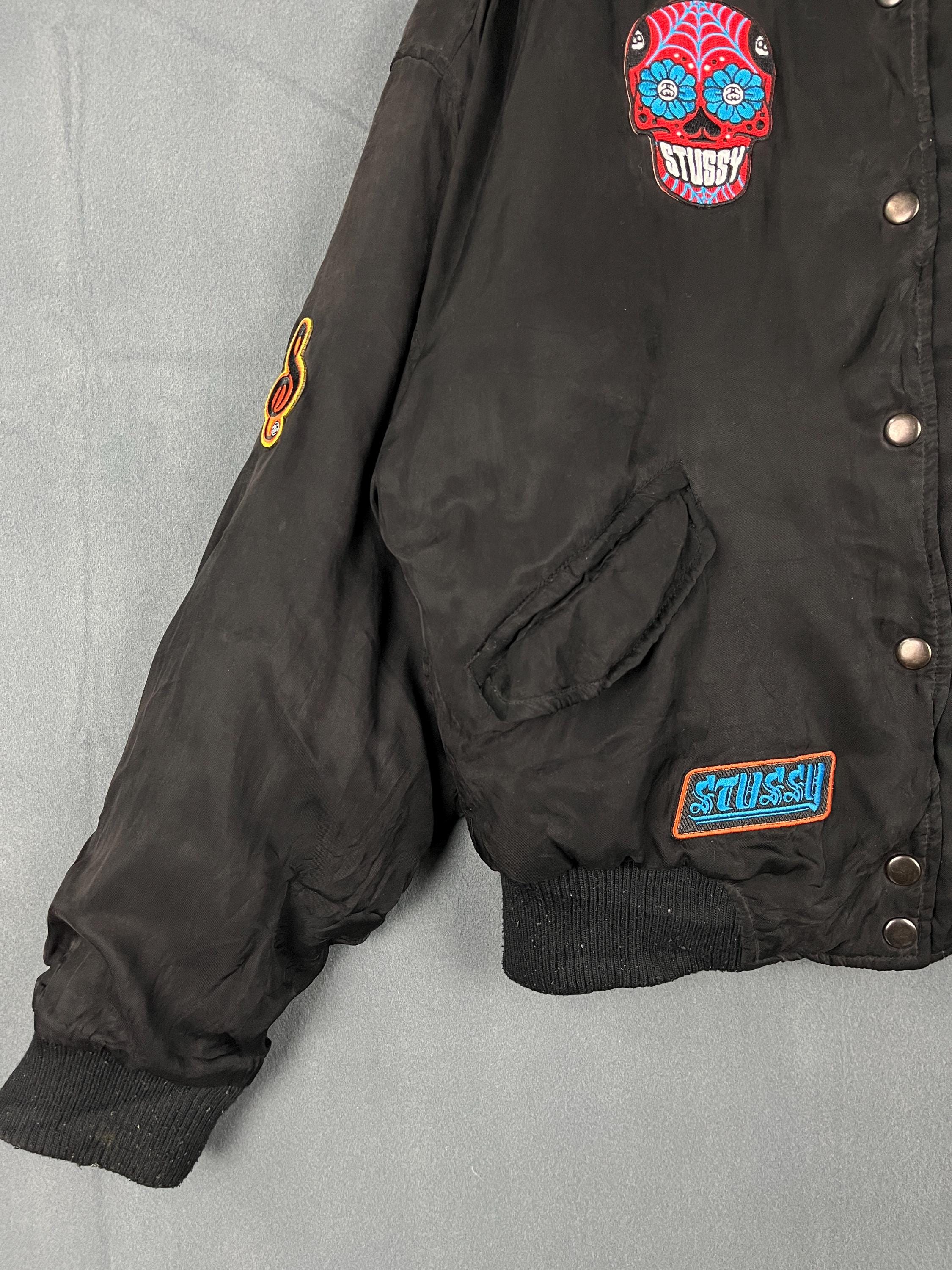 Stussy Bomber Jacket Skull Eight Ball Letterman Patches Cross 