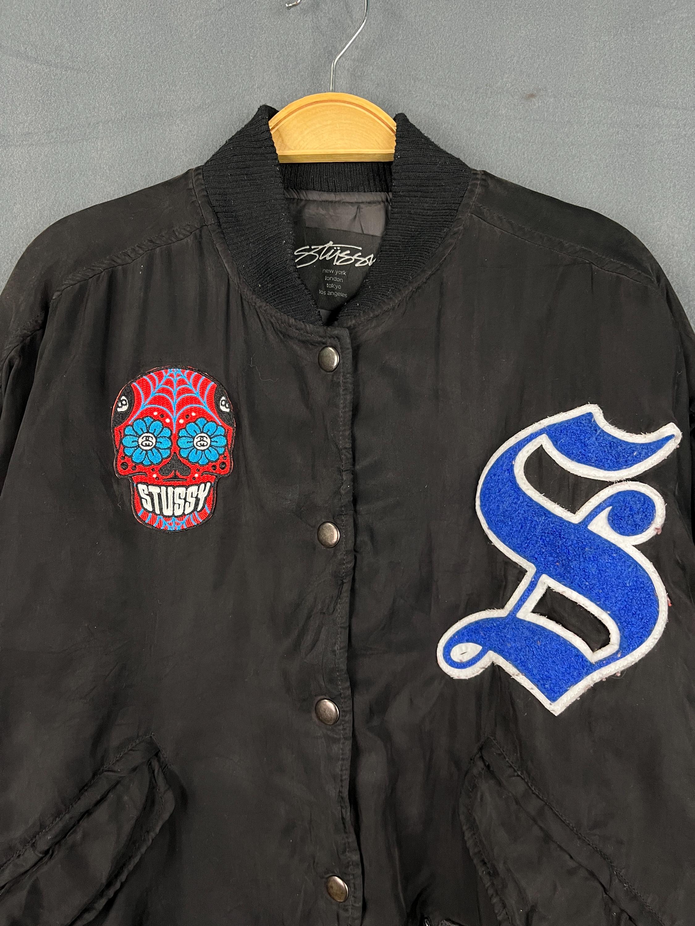Stussy Bomber Jacket Skull Eight Ball Letterman Patches Cross 