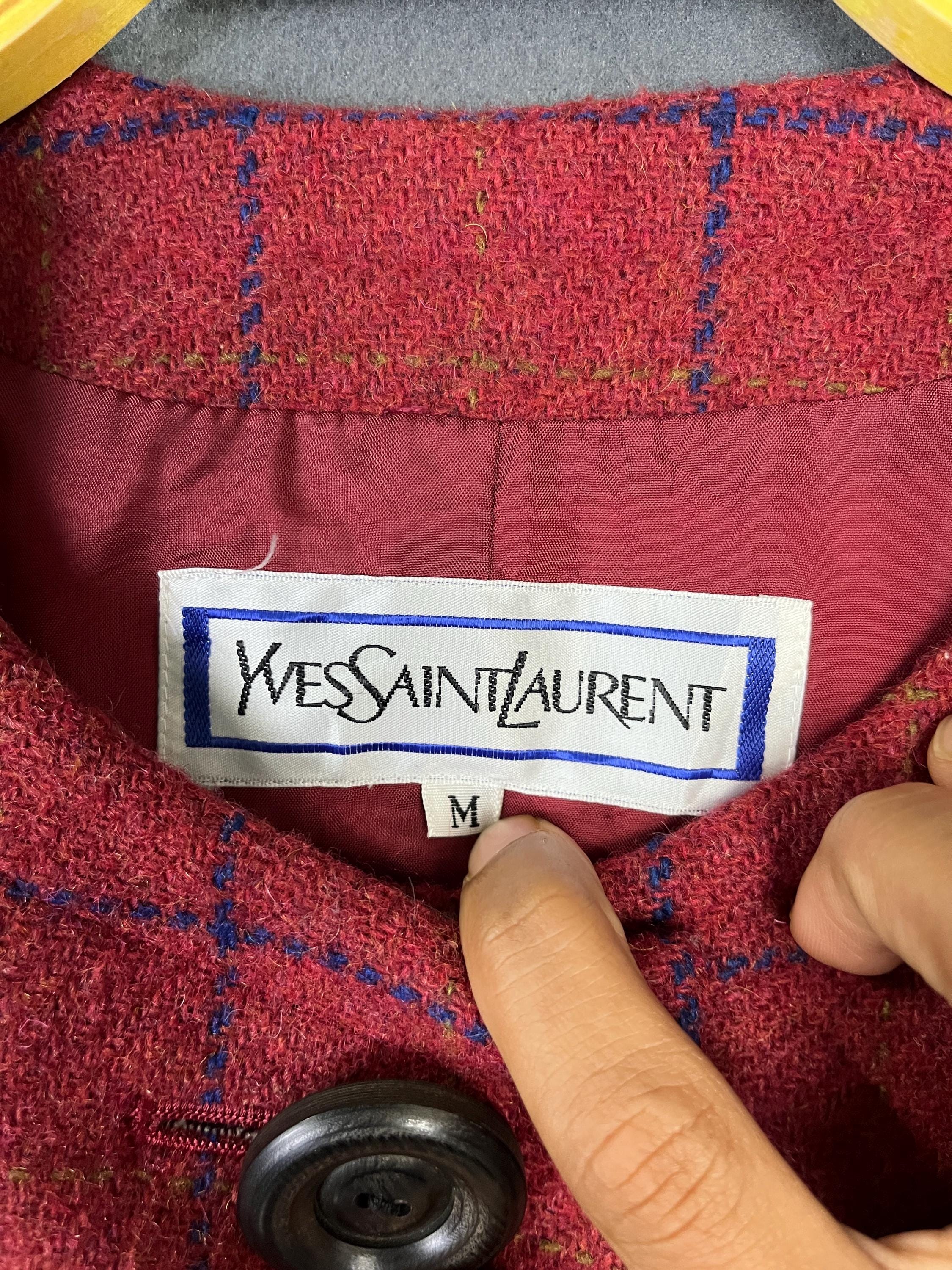 イヴ・サンローラン ウール チェック柄 コート チェック柄 YSL